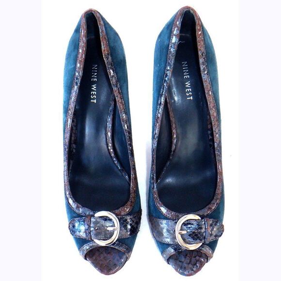 Nine West blue suede/animal print acct heels - Picture 2 of 5